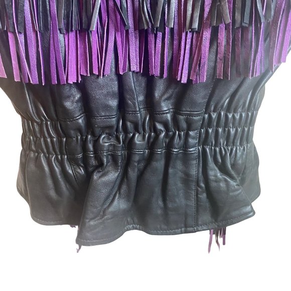Vance Leathers USA leather black and purple fringe studded vest retro size 2XL - Picture 10 of 11